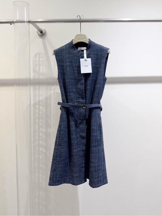 Dior Dresses & Skirts - Dior Navy Tweed Sleeveless Belted Dress